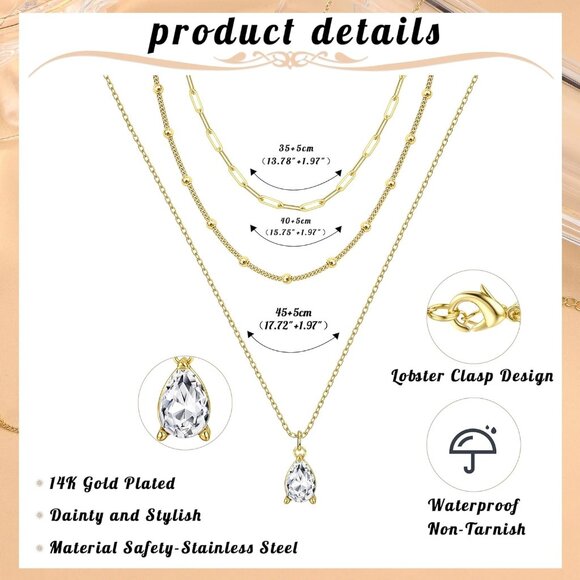 Dainty Gold Layered Necklace Set for Women, 14K Gold Plated, Trendy, Adjustable - Picture 6 of 7
